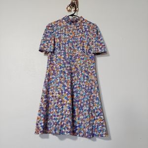 Vintage Psychedelic Art Dress - 60s 70s vtg handmade mini short sleeve